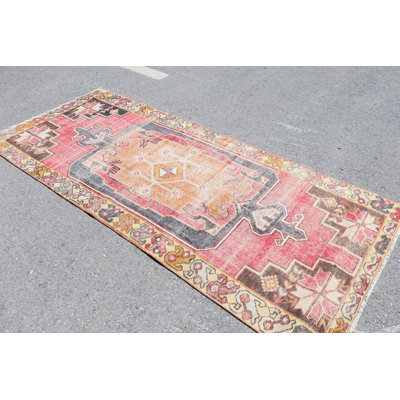 Handwoven Vintage Turkish Area Rug With Vibrant Red And Pink Colors Featuring Intricate Geometric Patterns For Ethnic Home Decor