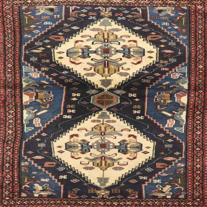 Tapis oriental brun / bleu / beige, Carré 8 pi