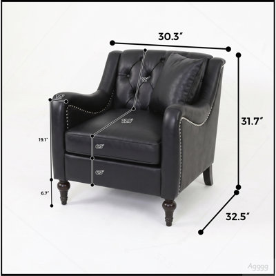 PU Leather Accent Chair, Mid‑Century Tufted Single Sofa Chair with Solid Wood Frame & Birch Wood Legs, Upholstered Armchair for Living Room Bedroom, 3 Colors Available
