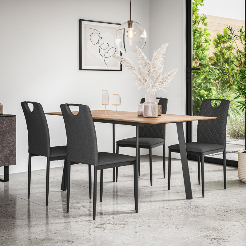 Davaeh Dining Set, Oak/Black/Charcoal,  5 Pieces: Table, 4 Chairs