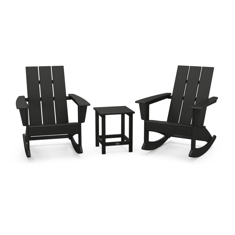 POLYWOOD x Sol 72 Jamarion 3-Piece Adirondack Rocking Chair Set, Black