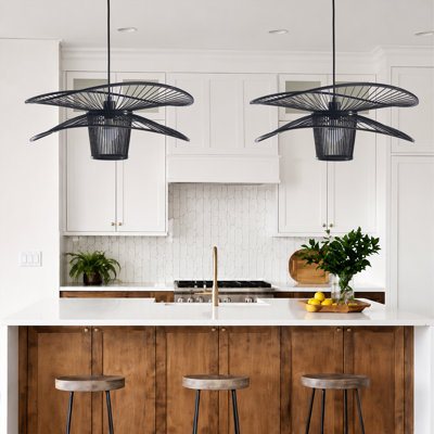 Ensemble de 2 luminaires suspendus en bambou tissés à la main et en forme d'aile