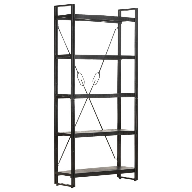 Bibliothèque en bois de manguier massif, Noir, (5 tablettes) H 70,9 po x l 35,4 po x P 11,8 po