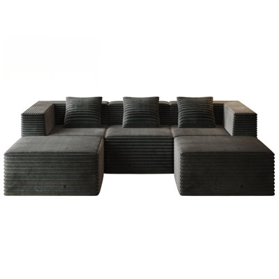 Modular Sectional Couch with Deep Seat, High Density Memory Foam, No Assembly Required, Perfect for Living Room and Bedroom, Grey (3*Seat+2*Ottoman)