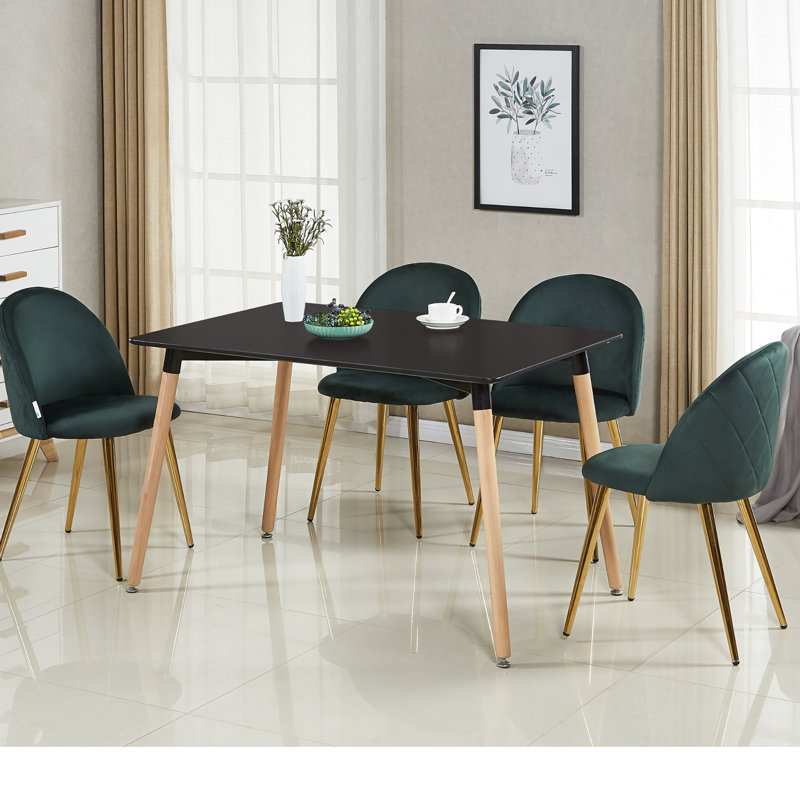 Heavener Modern Velvet Dining Chairs - Ergonomic Upholstered Curved Back with Solid Wooden Legs - Side Chair for Kitchen Living Room Dining Room