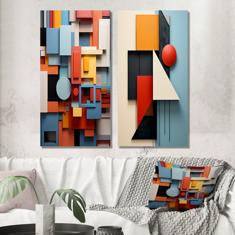 Multicolor Essential Geometric Forms - Ensemble de 2 reproductions d'art géométriques abstraites en métal, H 28 po x l 24 po