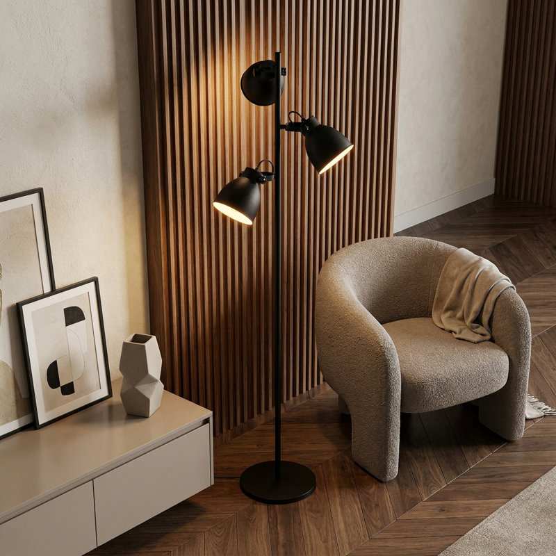 Lampe sur pied contemporaine Opus noir à 3 lumières, réglable