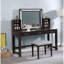 Tabouret de coiffeuse Style 1Pc, plateau en verre trempé transparent de 8 mm, miroir central, 3 tiroirs de rangement, tabouret rembourré, gris