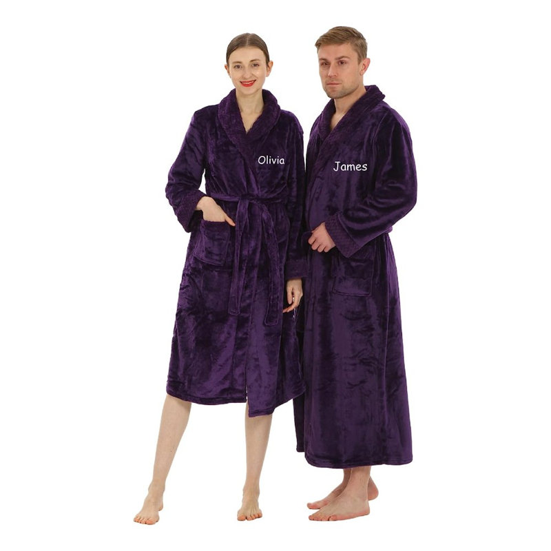 Peignoir en velours mi-mollet avec poches, Mauve, Oui