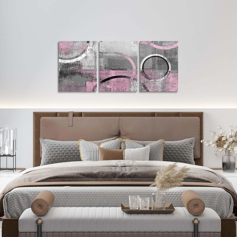 3 Piece Wrapped Canvas Print, Pink