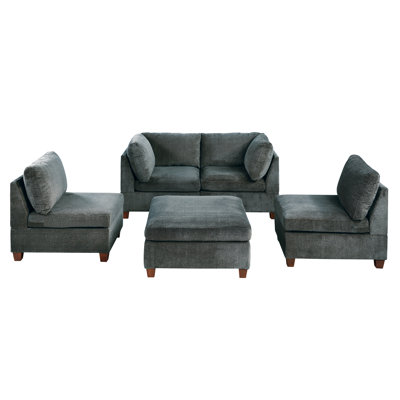 - Ensemble de chaise et tissu en chenille gris 5 pièces