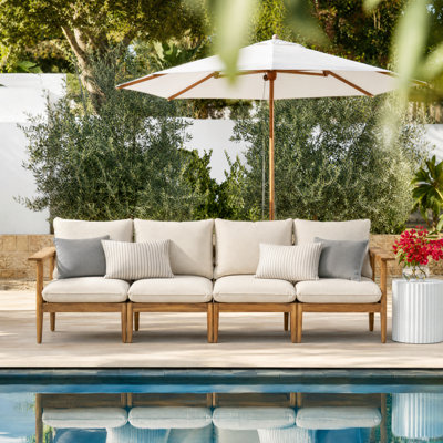 Orra 4-Person Modern Coastal Outdoor Acacia Wood Sofa with Cushions for Garden, Balcony, Backyard