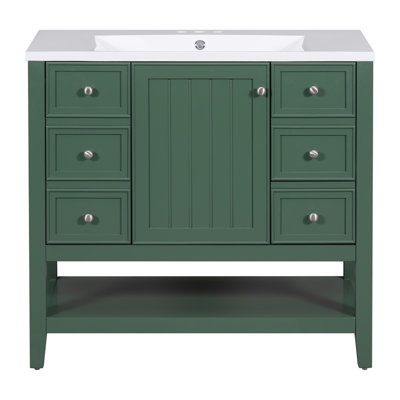 Meuble-lavabo 36 po avec lavabo, une armoire et trois tiroirs, panneau de bois massif et panneau de fibres à densité moyenne