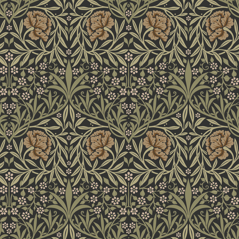 Oxford Union Pink Floral Vines Wallpaper, Black