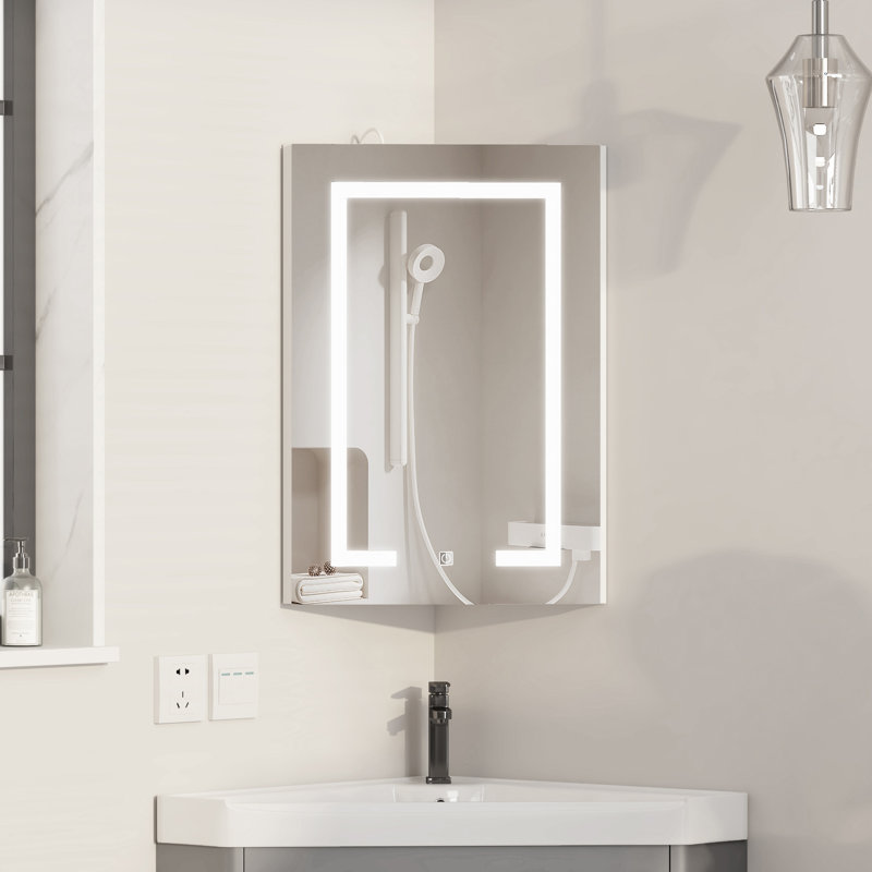 40 W x 60 H cm Corner Illuminated Mirror Cabinet 3 Shelf