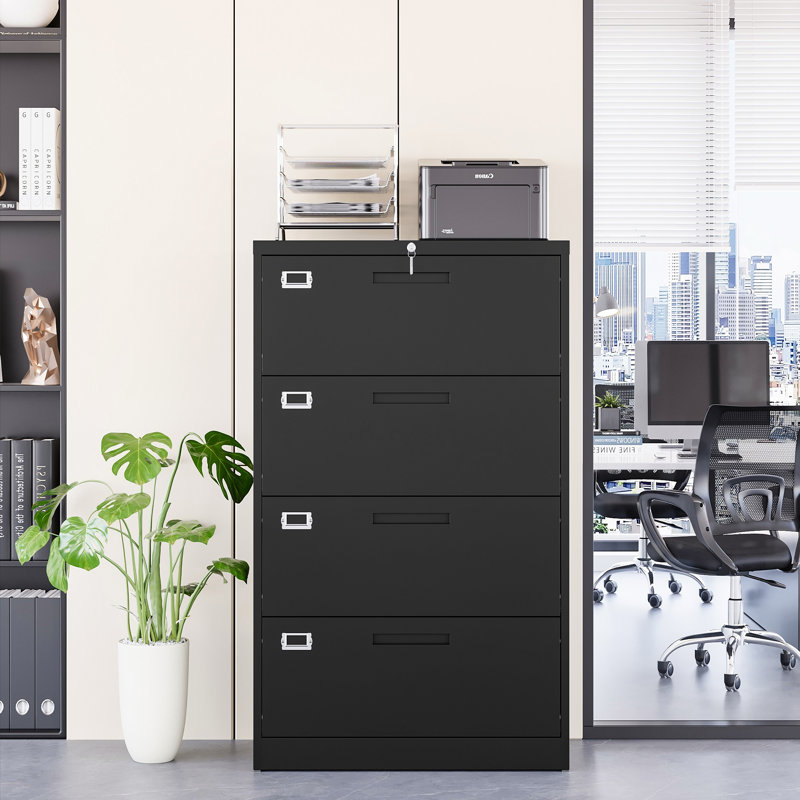Bradnon 28.35'' Wide 4 -Drawer Steel File Cabinet, Black