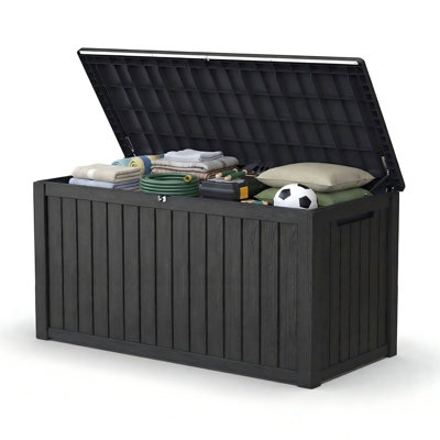 200 Gallon Deck Box, Resin Outdoor Waterproof Storage Box, Lockable Storage Box With Handle for Patio Furniture - Garden Tools - Swimming Pool Tools UV Resistant, Black