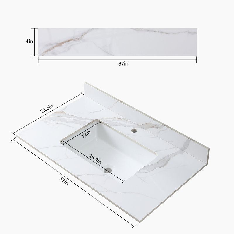 Dessus de meuble-lavabo simple en pierre frittée 37,01 avec 1 trou de robinet
