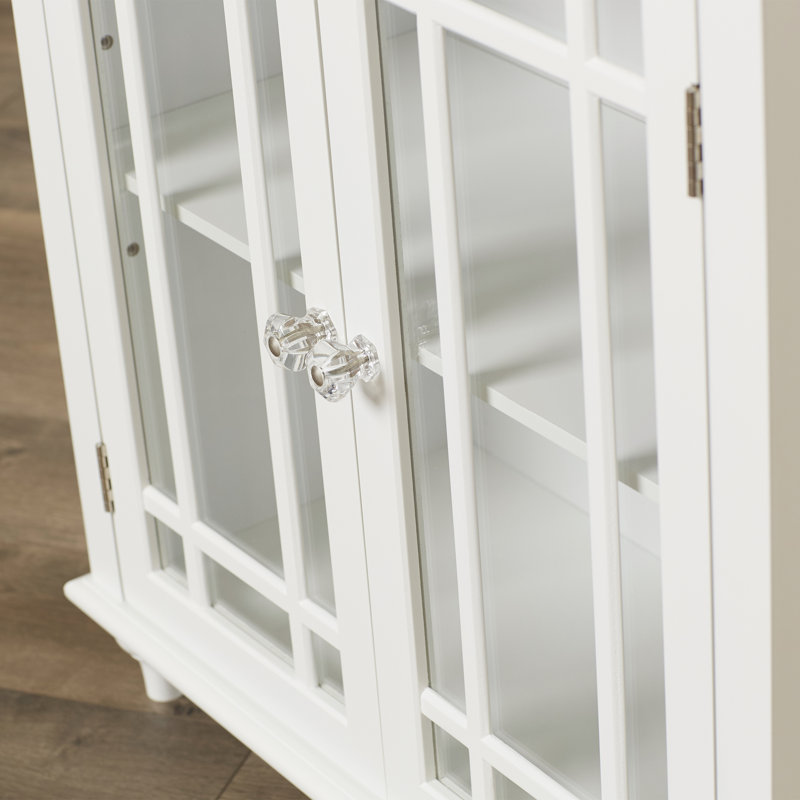 Freestanding Two-Door Floor Accent Cabinet with Open Shelf, White