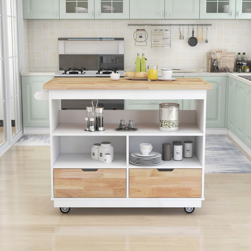 Îlot de cuisine roulant avec rangement, Blanc