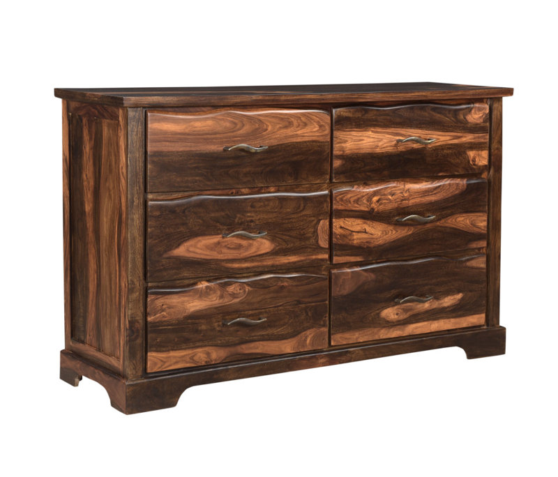 Commode 60 po à six tiroirs en bois massif brun foncé 60 po