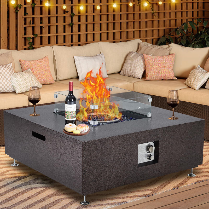 Foyer de table au propane 36 po, table de feu 50000BTU avec pare-vent 36 po, Brun