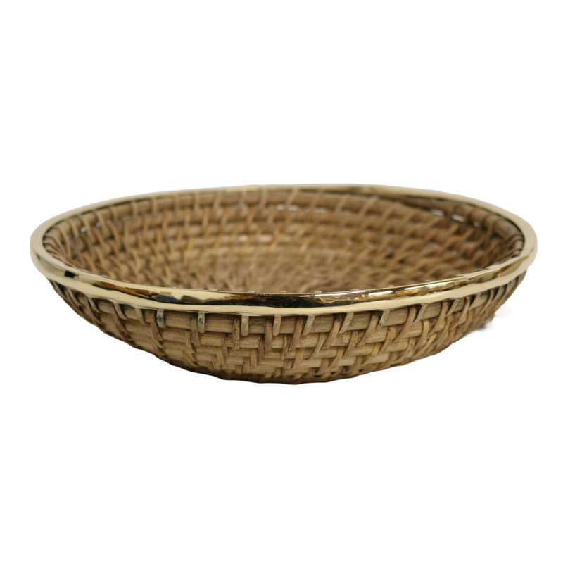 Grand panier à fruits rond en osier de 10 po avec rebord en laiton brillant Bay Isle Home™