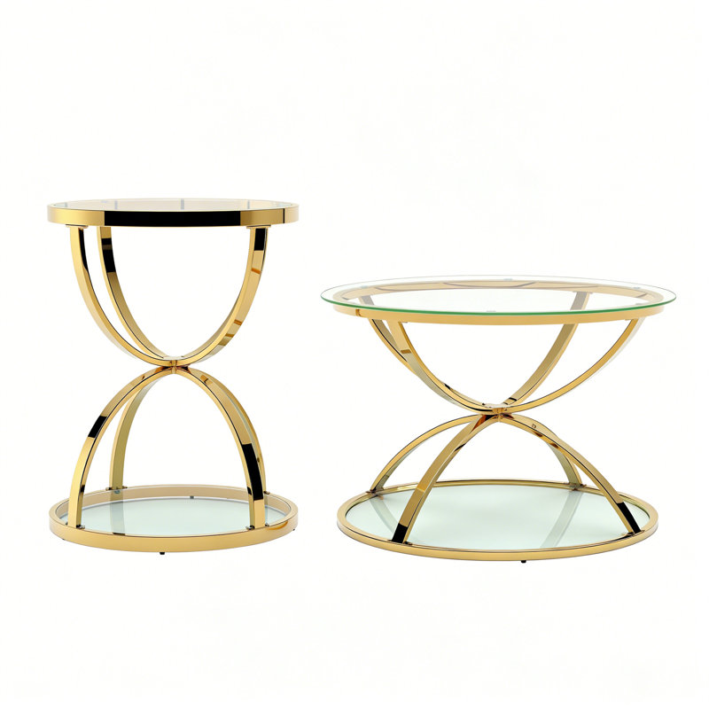 Ensemble de tables basses en verre Modern Modern, Doré