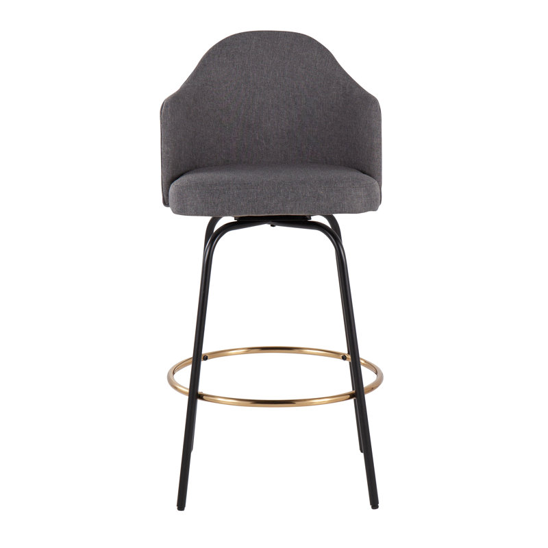 Arabelle Swivel Upholstered Counter Stool, Gray, Counter Stool (26" Seat Height), Gold/Black