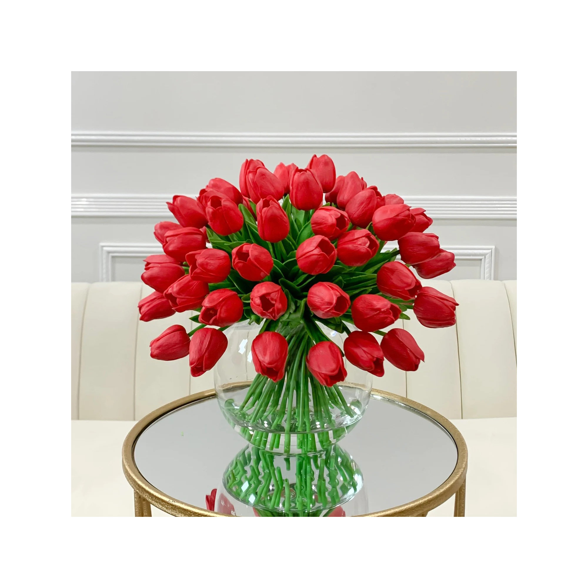 Real Touch Tulips Centerpiece In Vase, Red