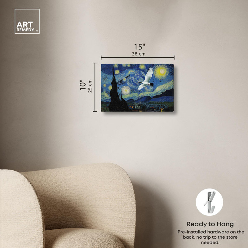 «Crane Starry Night» par Pet , H 10 po x l 15 po, Toile tendue
