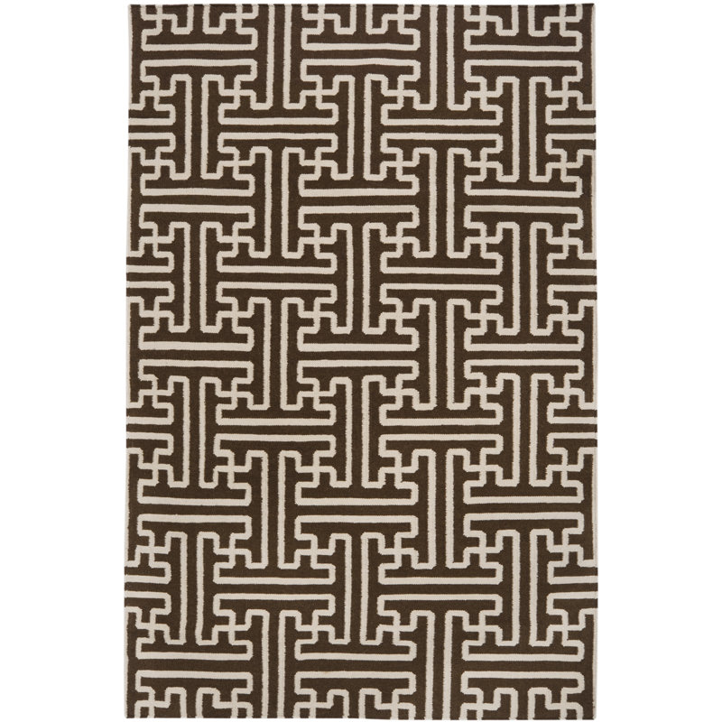 Tapis décoratif grain de café tissé à plat à la main à motif géométrique en laine archivage, Rectangle 3 pi 6 po x 5 pi 6 po