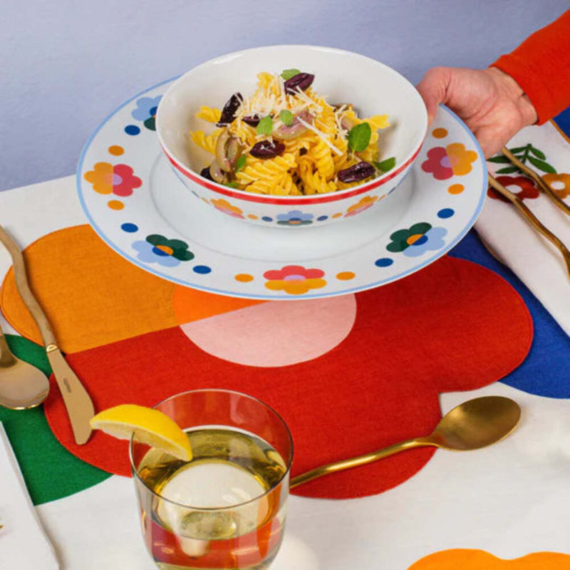 Floral Linen Patchwork Placemats in Amber/Rust/Pink