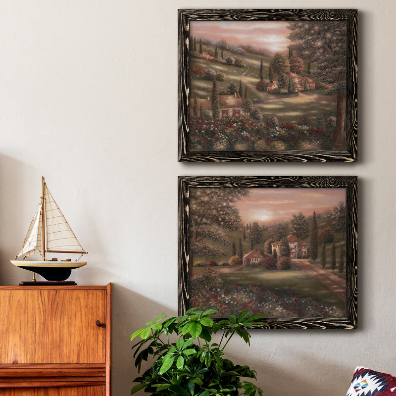 «Evening Tuscany I», ensemble de 2 peintures sur toile encadrées, Cadre noir, H 31 po x l 44 po x P 1 po