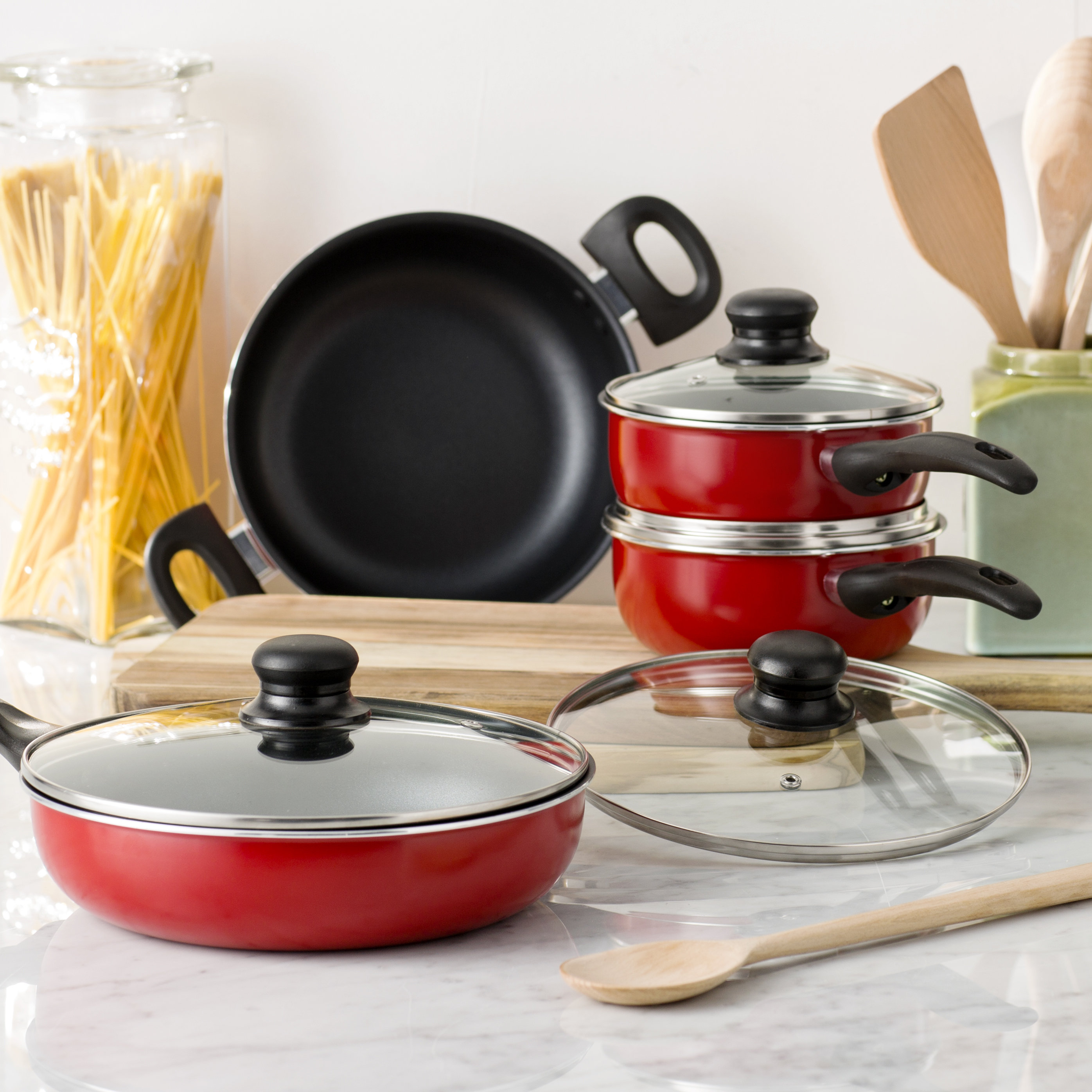 Home Basics Non-Stick Black Aluminum Cookware Set with Bakelite Handles, FOOD PREP