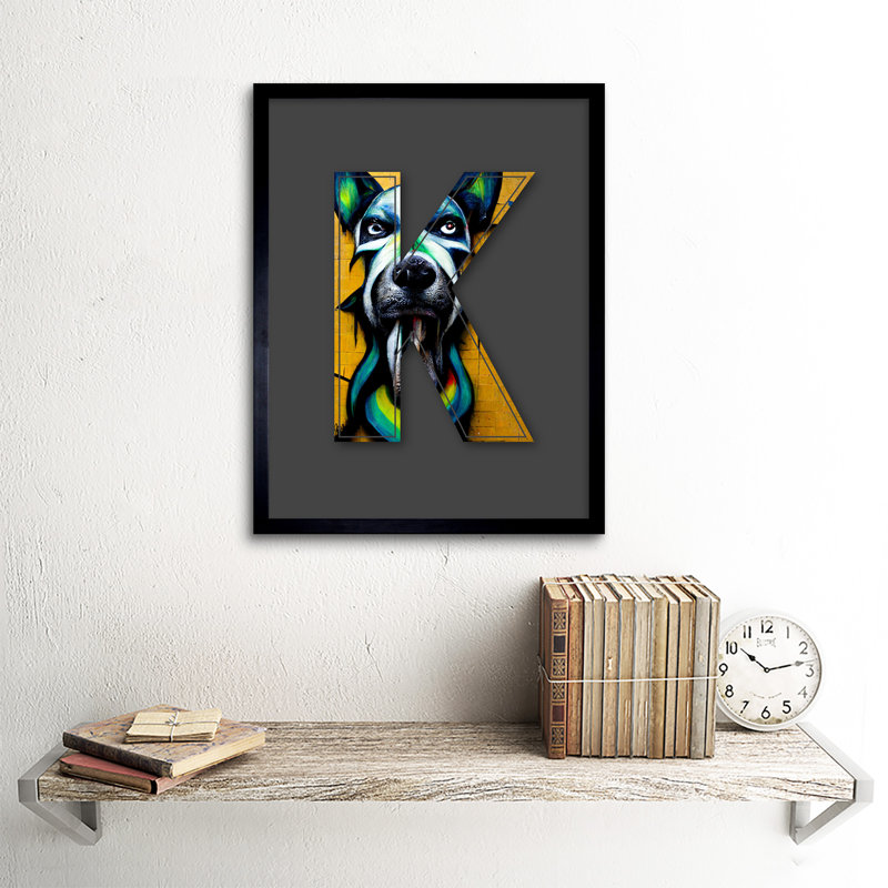 Letter K Dog Face Decorative Graffiti - Single Picture Frame Print
