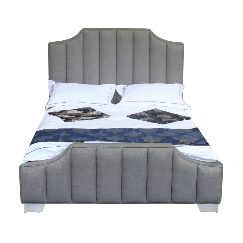 Grand lit-bateau tapissier à profil bas Quitaque, Tissu gris