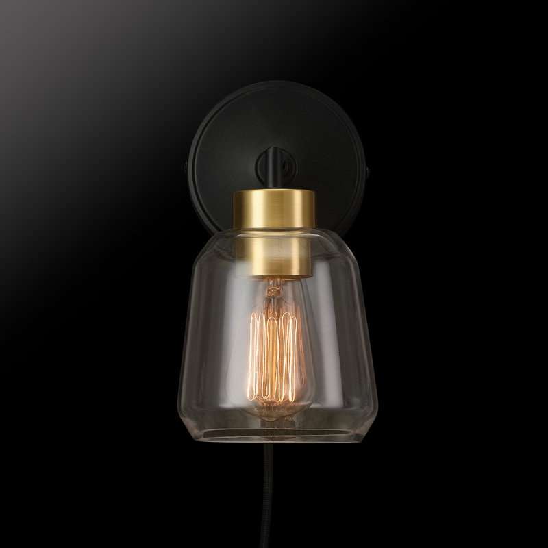 Salma Plug-in Armed Sconce, Matte Black with Brass