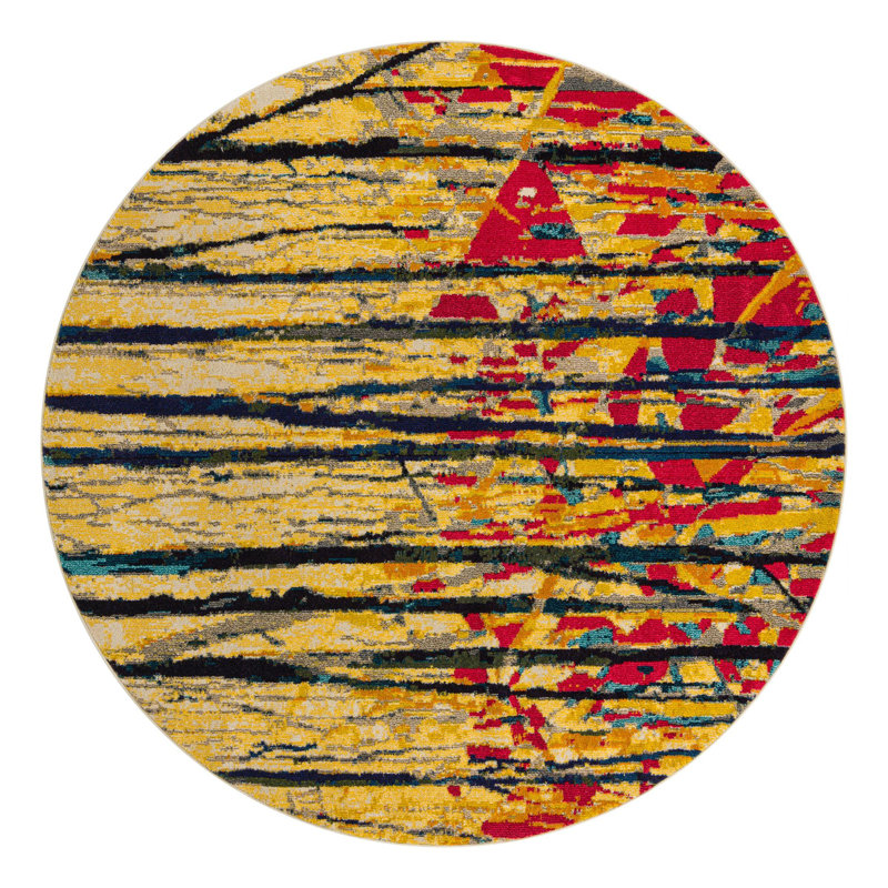 Kalmin Washable Abstract Indoor Rug, Round 8'