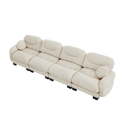 Canapé modulaire en chenille 4 places avec design plissé, accoudoirs arrondis arrondis et siège ergonomique en mousse pour un décor de salon confortable