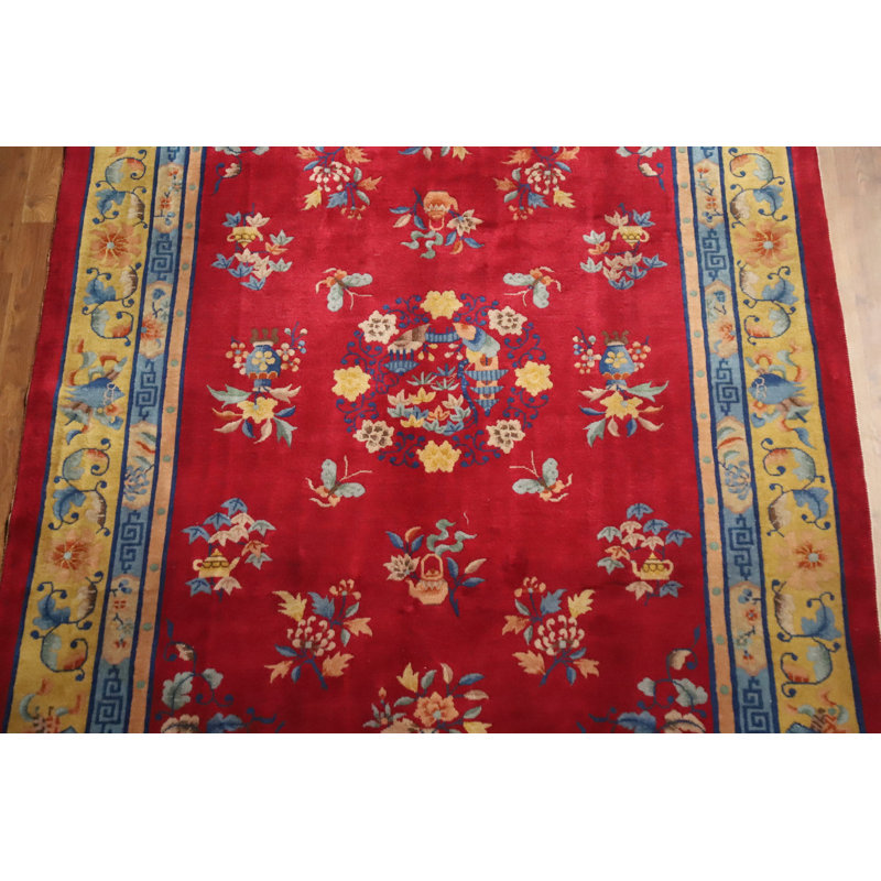 Tapis art floral rétro rouge 6 x 9