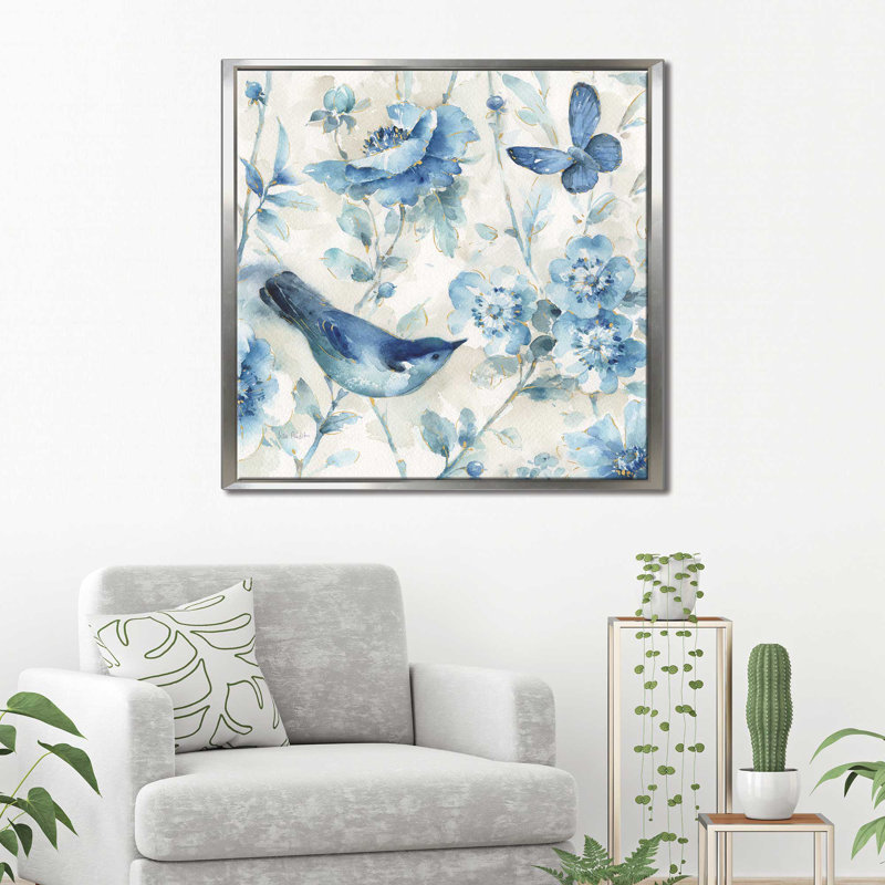 Indigold XI - reproduction sur toile, H 27,5 po x l 27,5 po x P 2 po, Cadre flottant argent