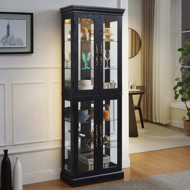 Display Cabinet with Tempered Glass Doors & Adjustable Shelves, Black