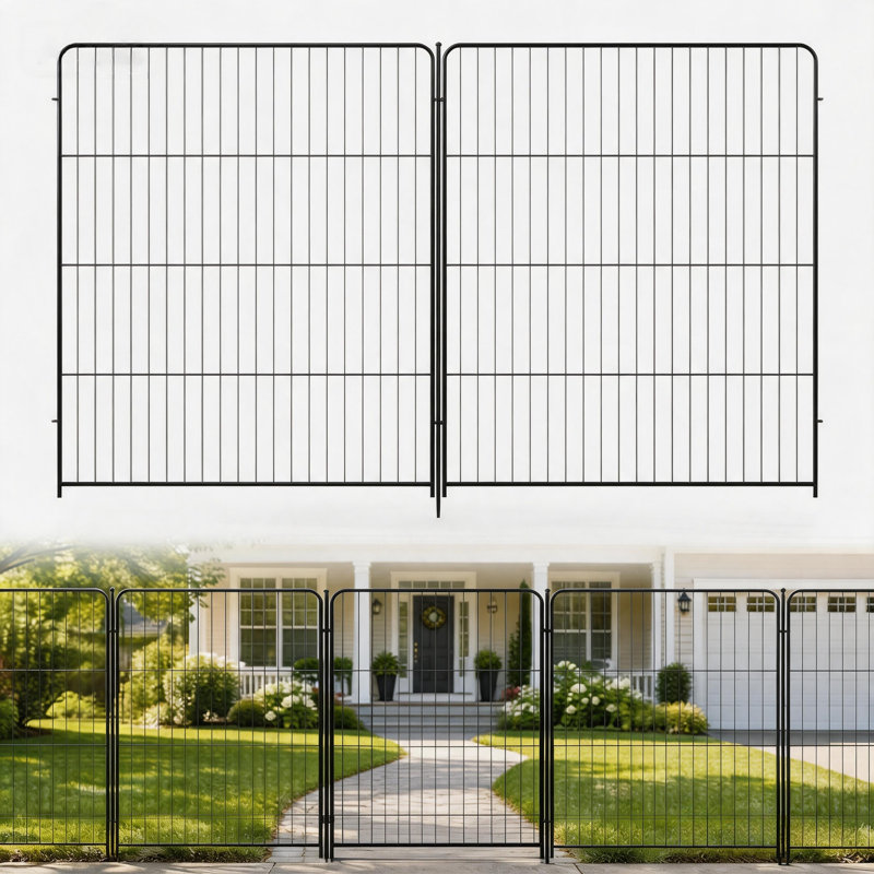 Barrière de jardin 48 po x 17,7 pi en métal, 8 panneaux, fer noir, sans creusage
