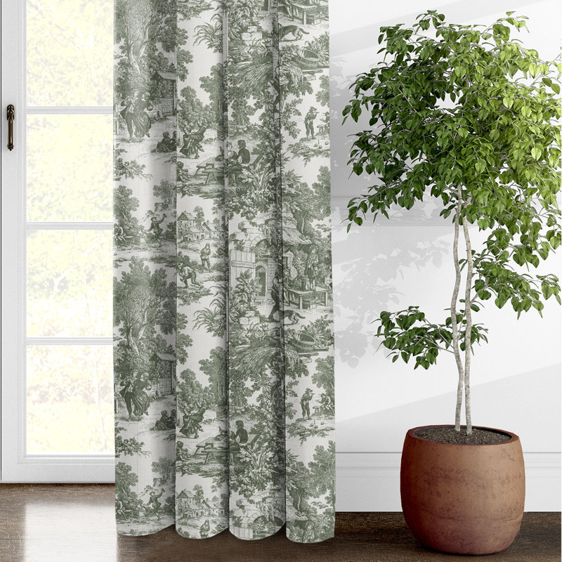 Au Village Toile Pinch Pleat Drapery Panels - Pair, Sweet Grass, 20" W x 132" L
