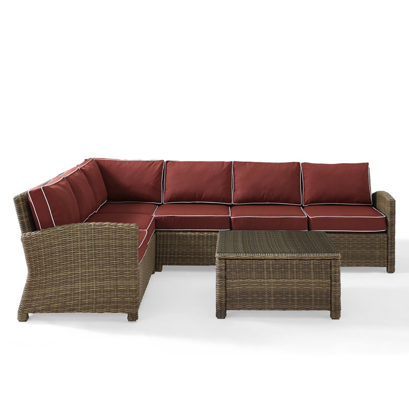 Leandra 6 - Person Patio Conversation Set with Cushions, Brown Frame/Sangria Cushion