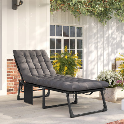 Chaise Lounge Chair Outdoor, 5-Position Reclining Pool Lounge Chair with Cushion, Side Pocket, Headrest, Folding Lounger Tanning Chair Camping Cot for Patio, Beach, Dark Gray