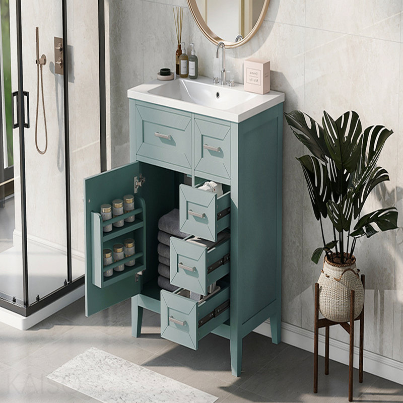 Ensemble de meuble-lavabo 30 po avec lavabo, armoire de salle de bain verte avec tiroirs, structure solide et panneau en bois aggloméré
