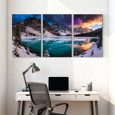 Ensemble de 3 reproductions d'art sur toile, "Snowy Mountains Reflect In Turquoise Lake"