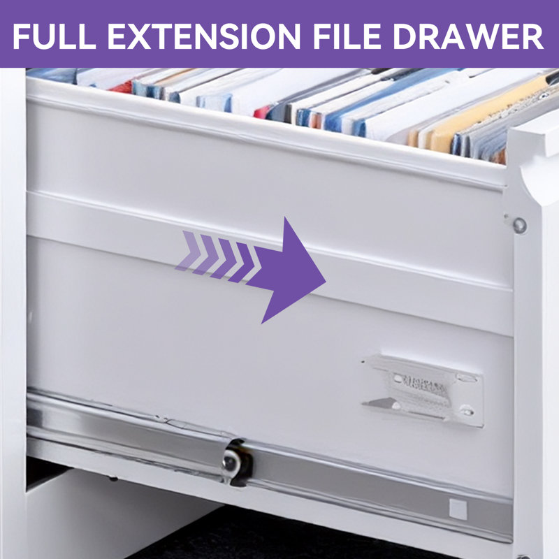 White 3-Drawer Lateral Filing Cabinet with Lock, Heavy Duty Metal File Cabinet with Quiet Full-Extension Drawers and Built-In Safety Interlock, for Home Office, Holds Letter and Legal Files